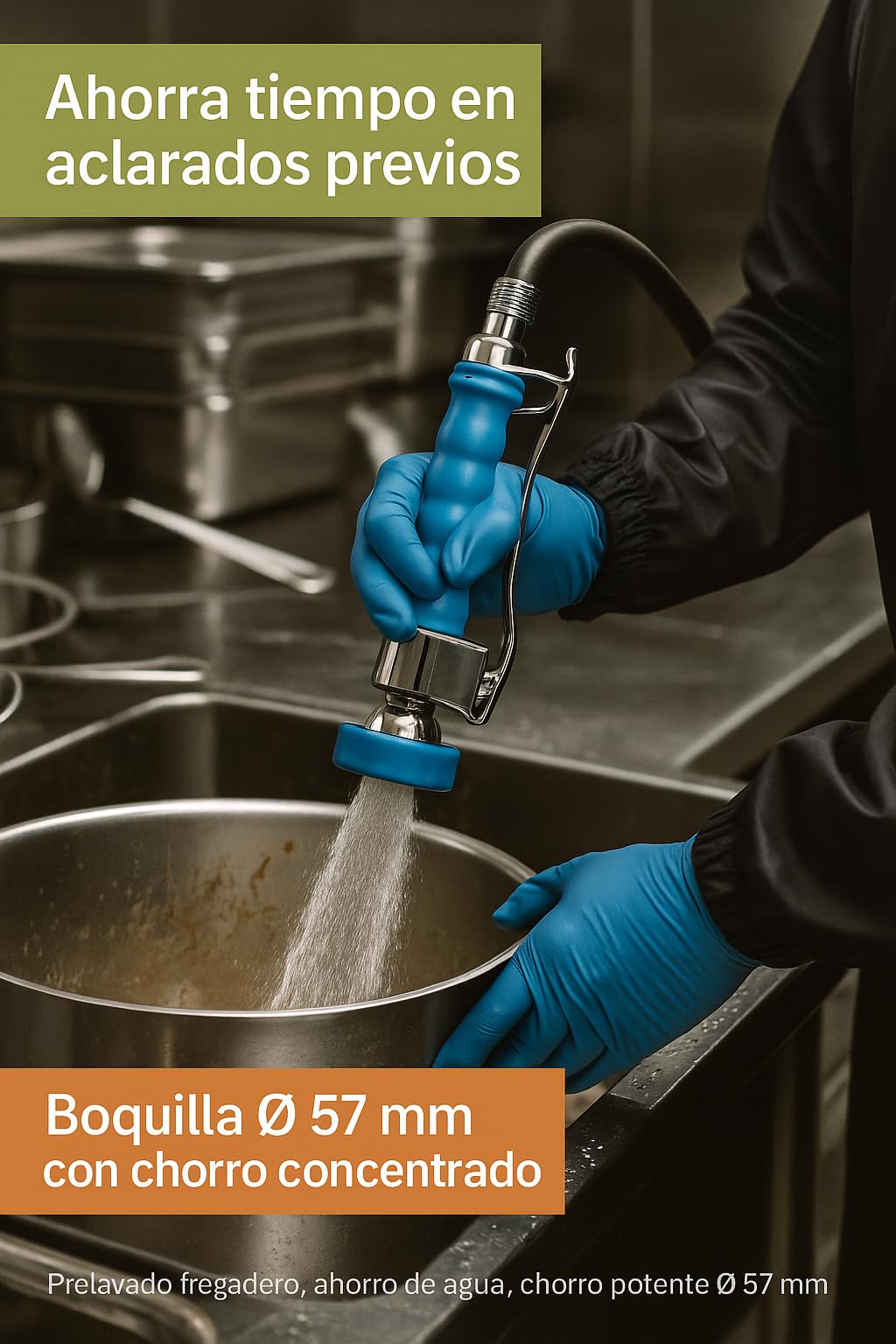 Grifo Ducha 1/2 Modelo Deluxe Acero Inox Mango Antideslizante Válvula Antirretorno Ahorro Agua Prelavado Fregadero Hostelería