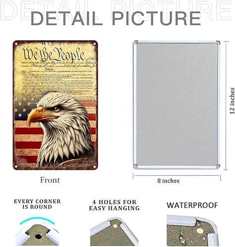 Miniatura 4 de Letrero de hojalata de águila patriótica We the People Declaration of Independence, arte de pared de metal, decoración de bandera estadounidense