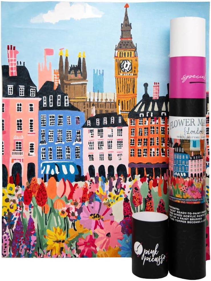 Pink Picasso Flower Market Paint by Number Kit for Adults, 16x20 Canvas DIY Painting Set, Floral Wall Art Craft, Relaxing Hobby Gift, As Seen on Shark Tank, Portofino
