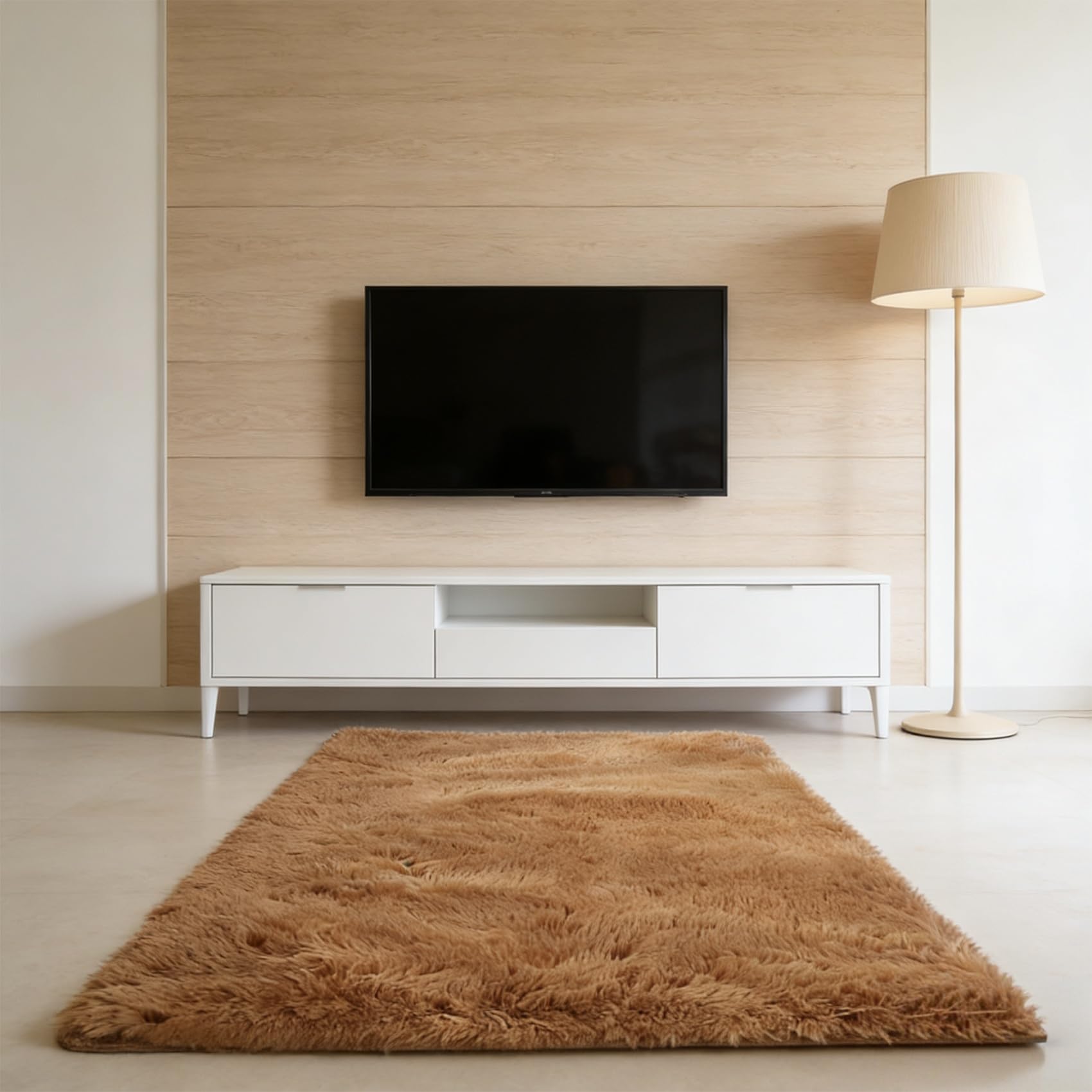 Tapis de chambre marron moelleux 140 x 165 cm lavable et ultra doux