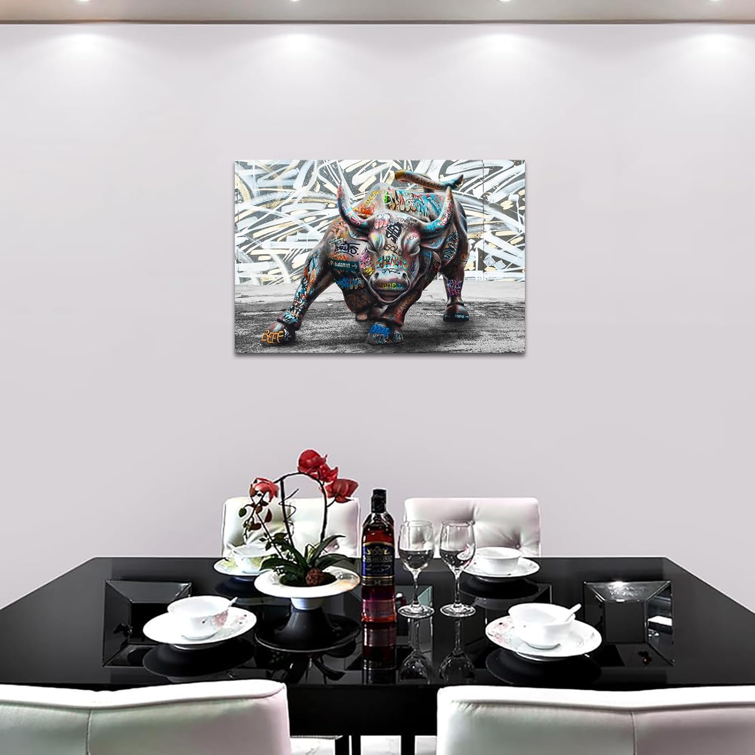 iHAPPYWALL Large Street Charging Bull Canvas Wall Art Abstract Motivationa Animal Bull Pop Street Artwork for Bedroom Office Modern Home Decor Ready to Hang 24x36inch