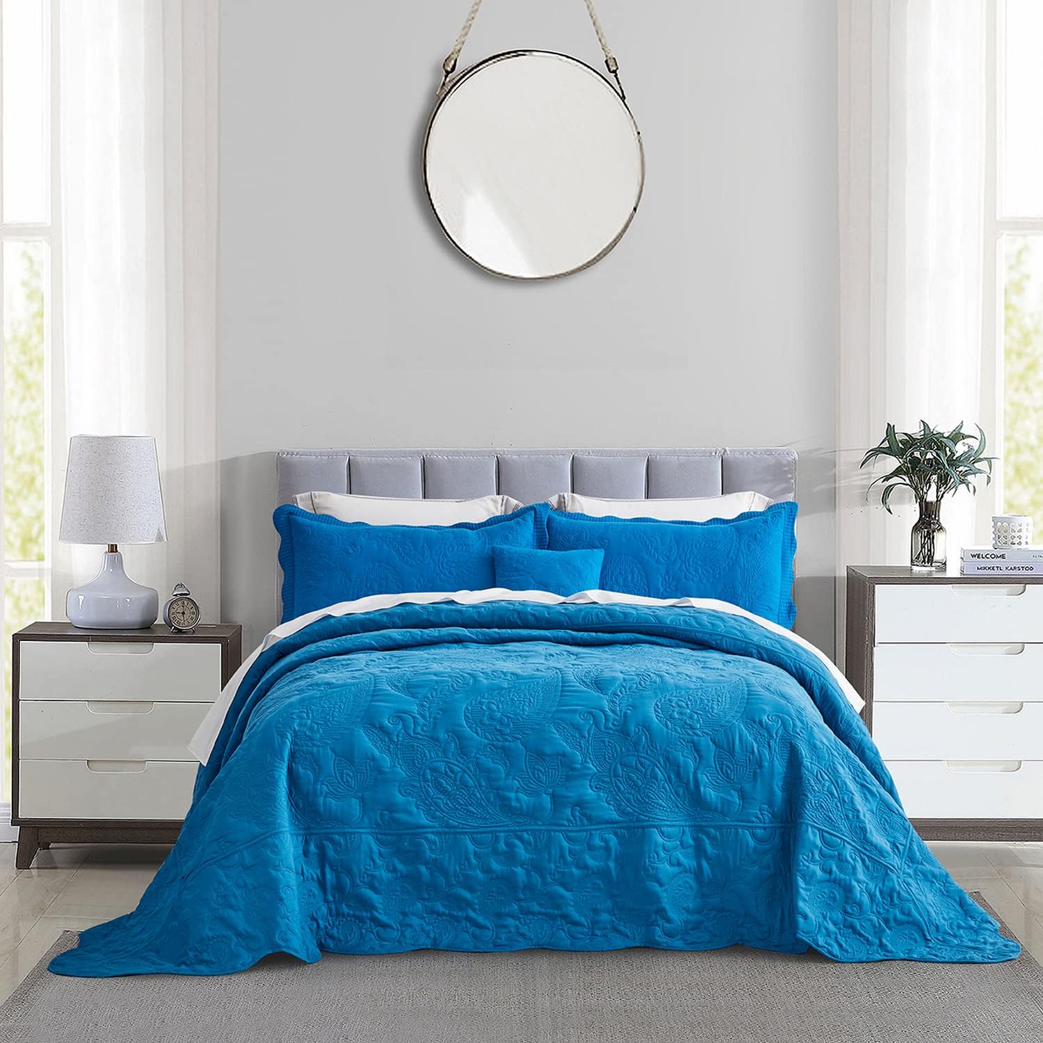 HZ&HY Oversized King Bedspread Sky Blue 128x120 Extra Wide
