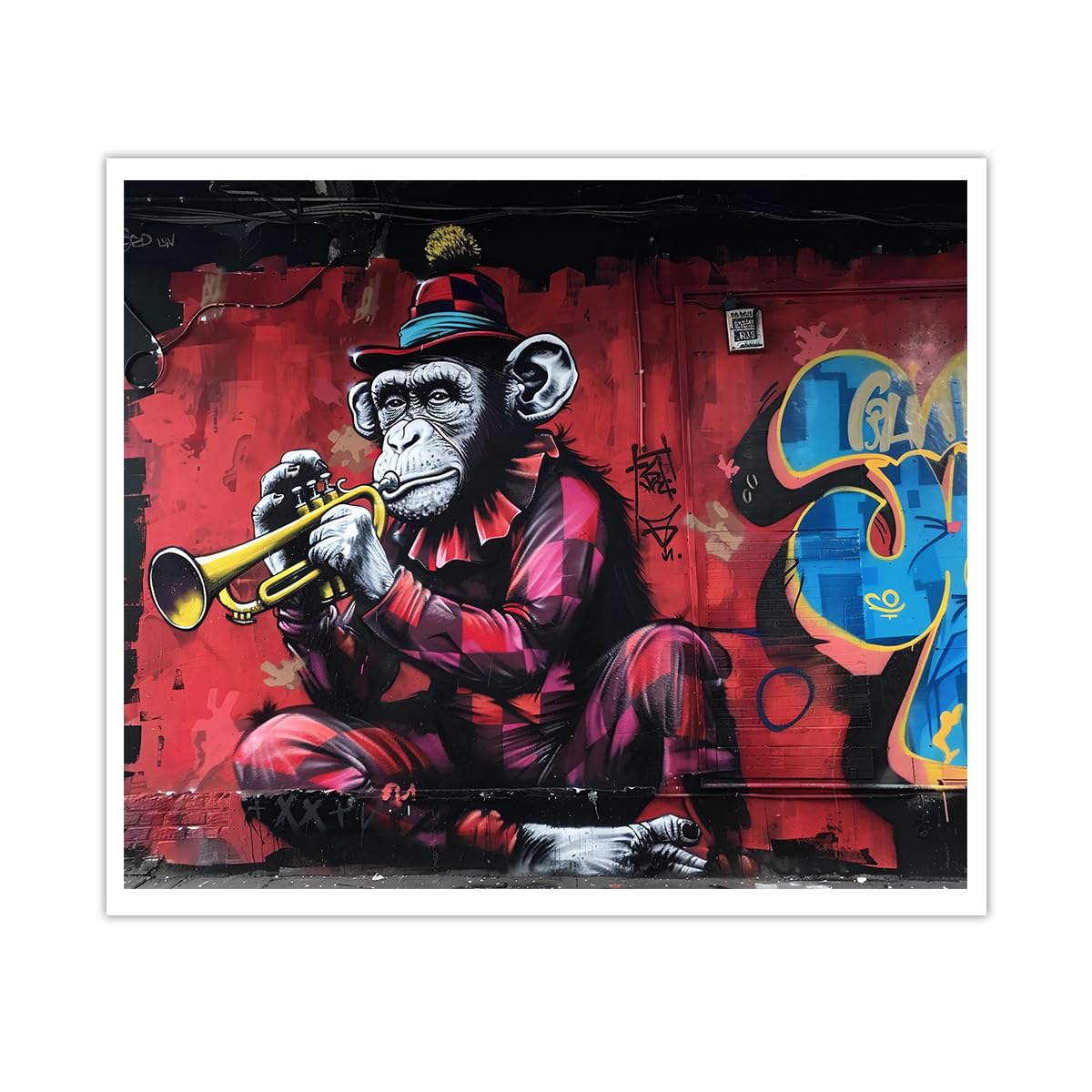 OSHIONARTE Musical Graffiti Monkey Canvas Posters Pop Music Instrument Style Posters Prints Canvas Decor for Teenagers Living Room Bedroom 45x60cm Frameless