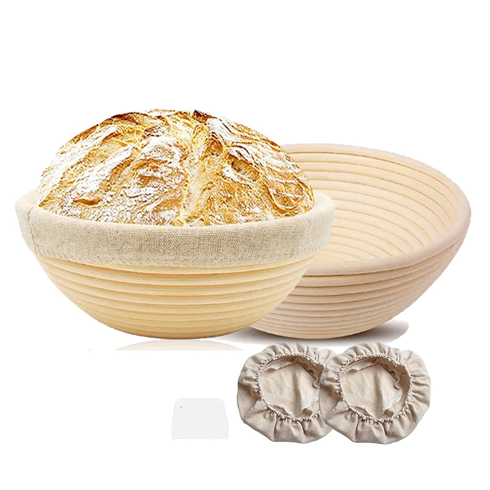 Lot De 2 Paniers à Pain En EVA - Blanc Avec Motifs Fleurs Gris | Pour Fermentation Pâte, Forme Ronde, Facile à Nettoyer