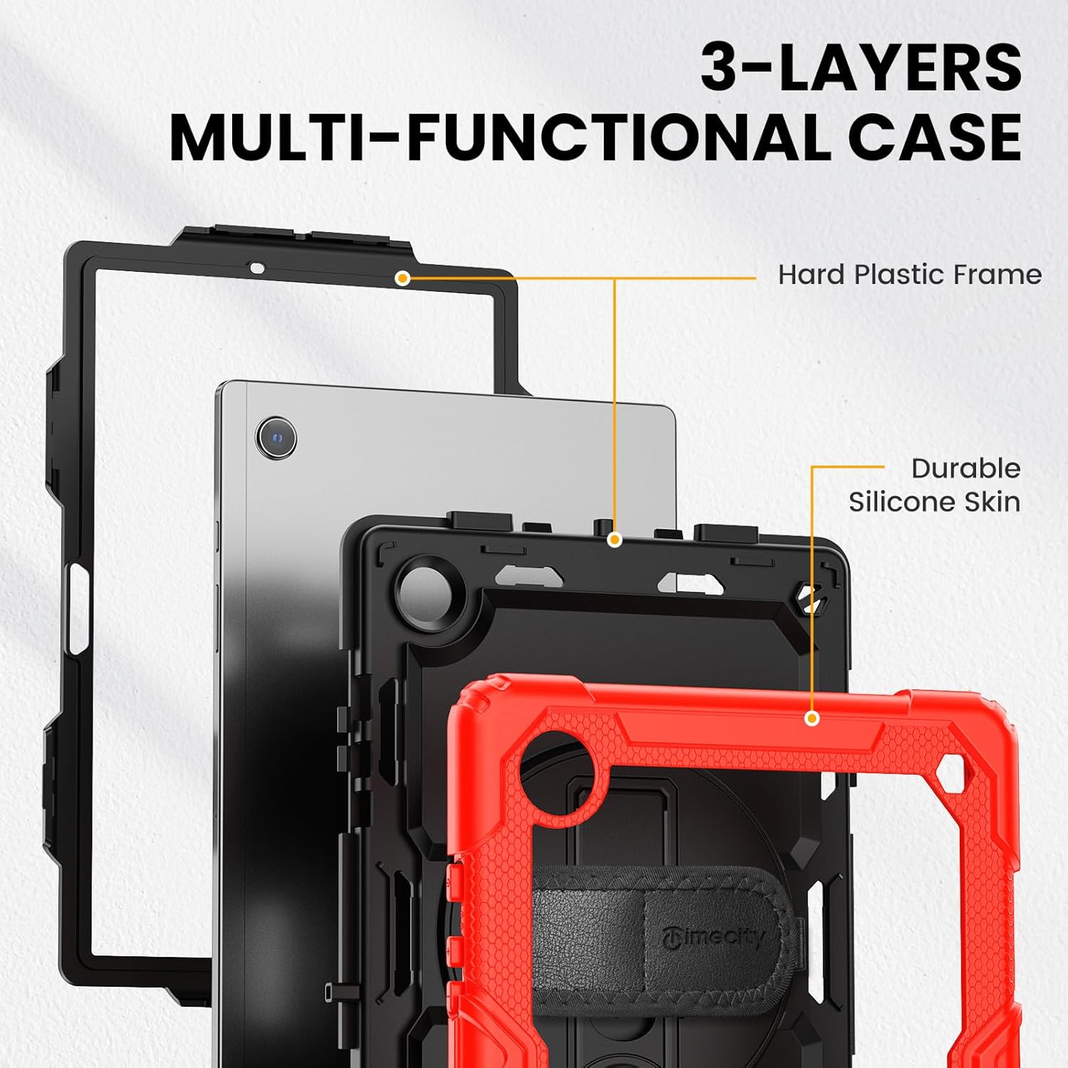 Timecity Case for Samsung Galaxy Tab A8 10.5 inch SM-X200/X205/X207 with 360 Degree Rotatable Kickstand Hand Strap Shoulder Strap for Samsung Galaxy Tab A8 Tablet 2022 Released, Red