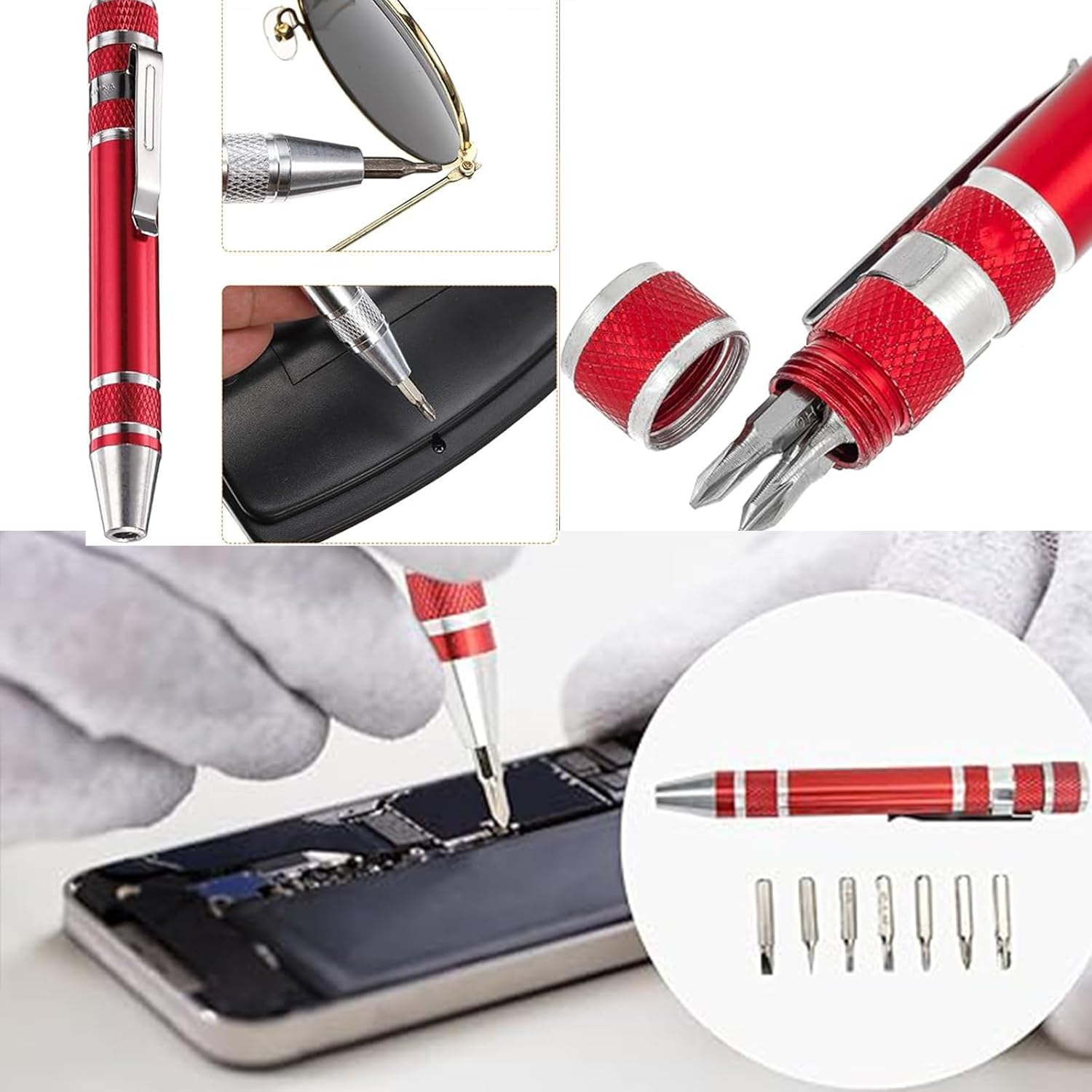 8 in 1 Screwdriver,Portable multi-purpose screwdriver set for outdoor and daily repair tools(Red)