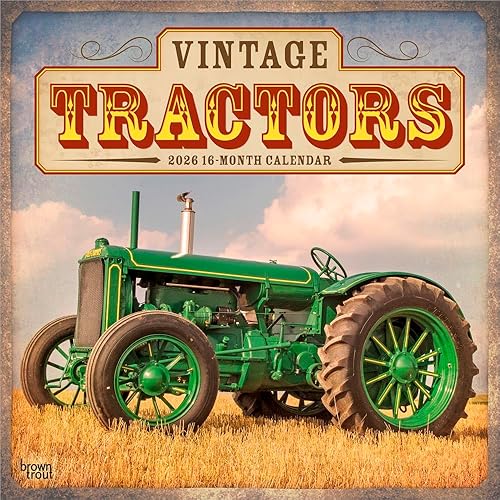 Vintage Tractors | 2026 12 x 24 Inch (Hanging) Monthly Square Wall Calendar | Plastic-Free | BrownTrout | Farm Rural Country