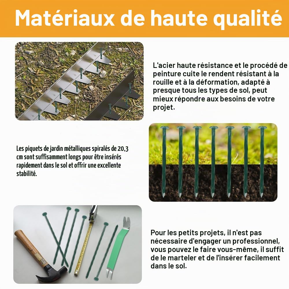Bakulyor Lot de 50 piquets de paysage en métal, clous de gazon artificiel de 20.3 cm, grands pics d'aménagement paysager de calibre 6, bordure en bois, barrière contre les mauvaises herbes – 20.3 cm