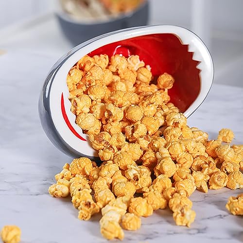 Miniatura 5 de Cuenco de 40 onzas con diseño de tiburones y palomitas de maíz, cuenco de cerámica para servir palomitas de maíz, cuencos de almacenamiento grandes