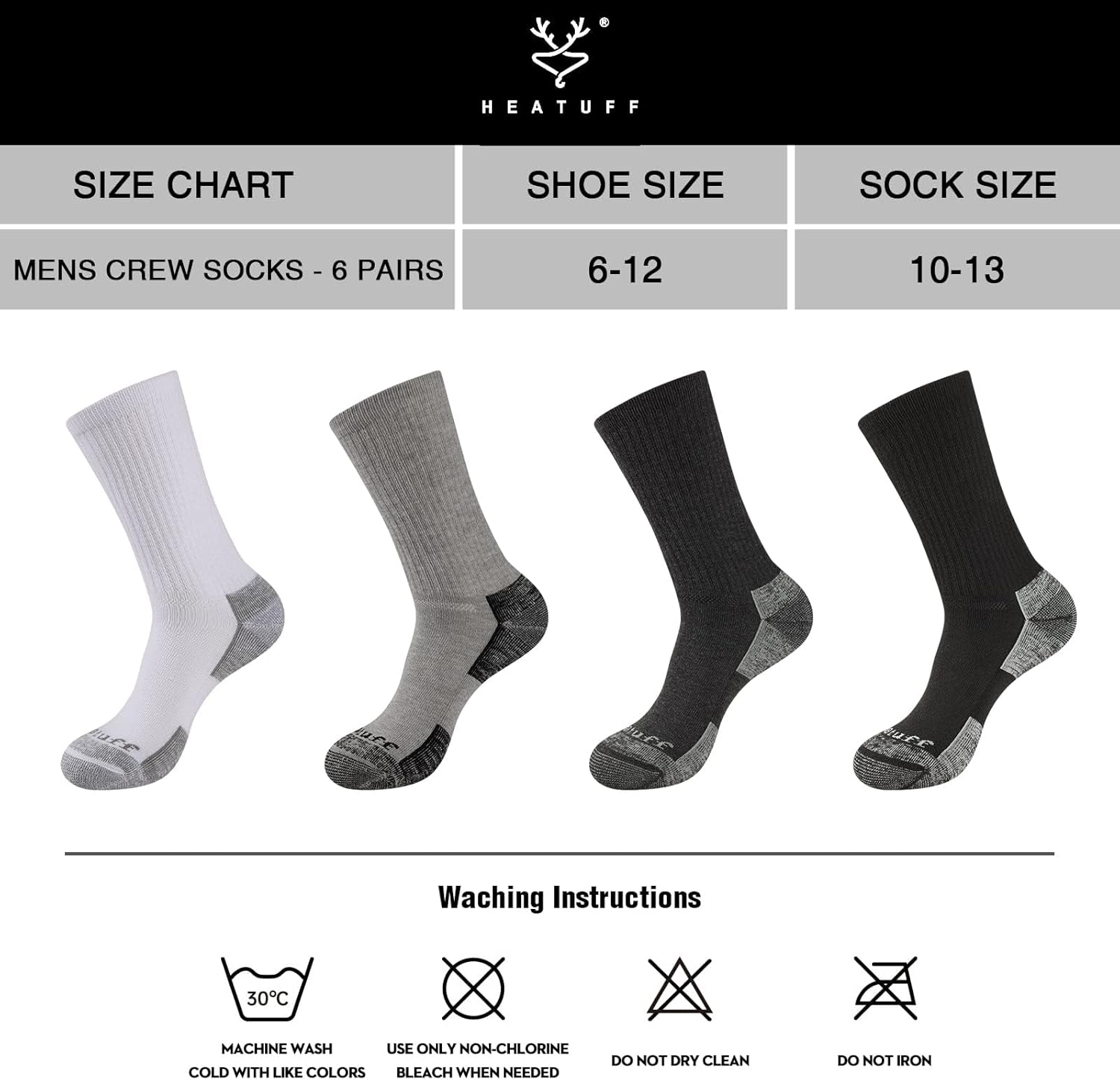 Heatuff Mens Crew Socks Moisture Wicking Max Cushion Athletic Work Socks for men (6 Pairs) - Image 2