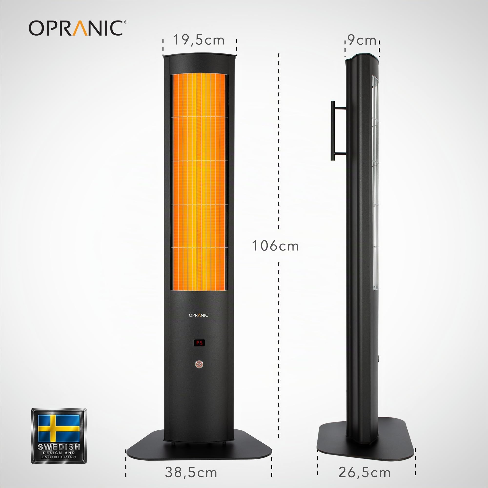 THOR S70 Infrarot Heizstrahler Terrasse mit Standfuß, 2300 W Standheizstrahler IP65, 5 Stufen, Timer & Fernbedienung, Terrassenheizer (Tiefschwarz mit Haube, 2300 Watt)