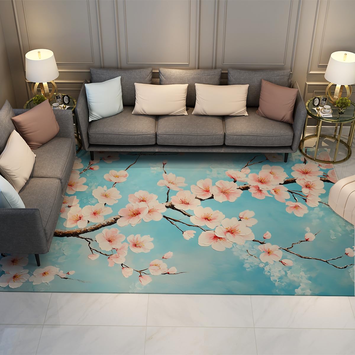Tapis de chambre fleur de prunier rose idéal pour la décoration du salon