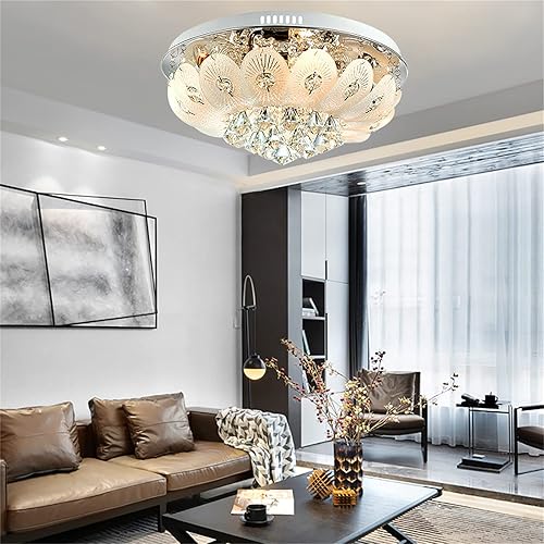 Miniatura 9 de Candelabro moderno de lujo de montaje empotrado LED de cristal para techo, cola de pavo real, lámpara de iluminación LED con control remoto para