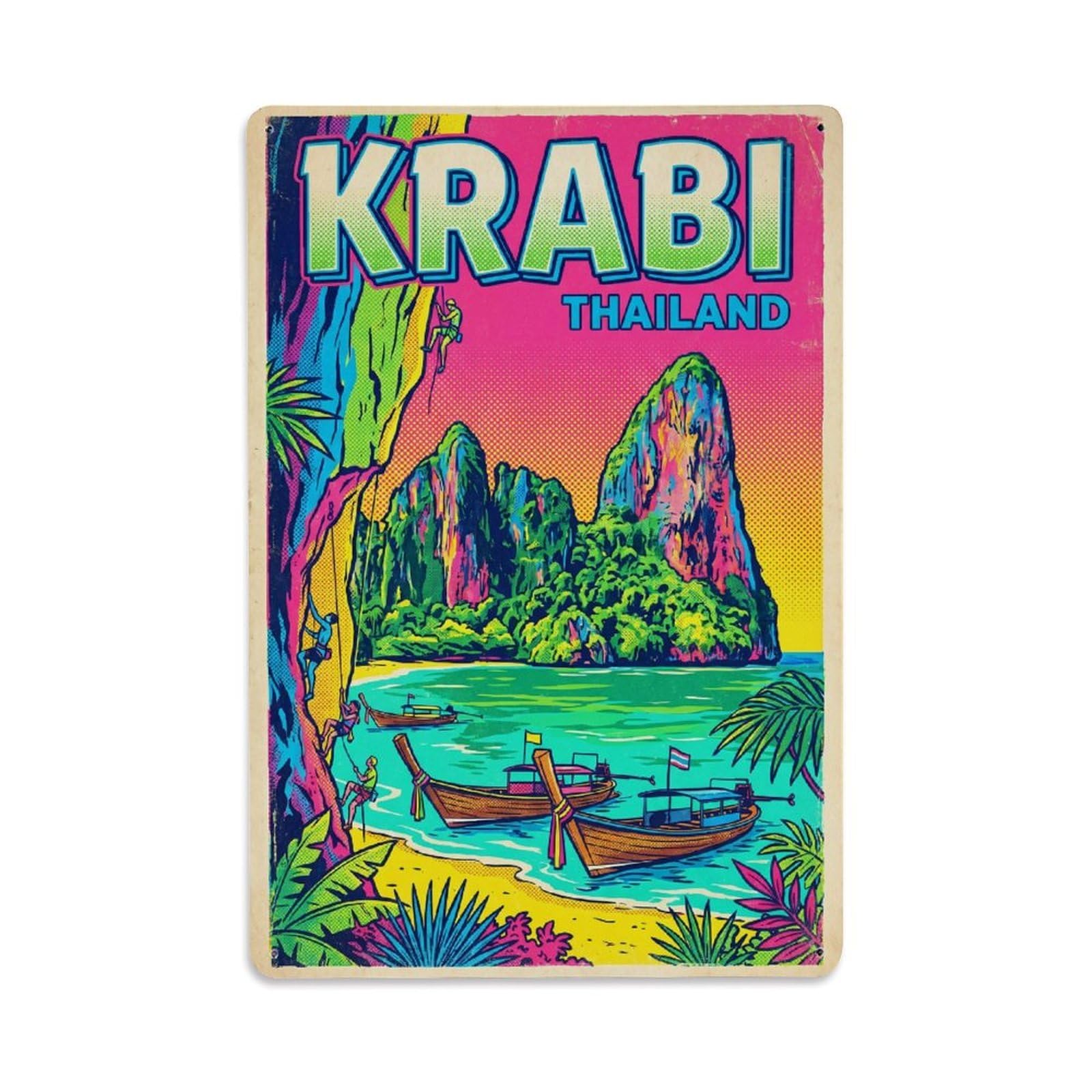 Gead 8X12inch Style Vintage Thailand Krabi Travel Metal Tin Sign