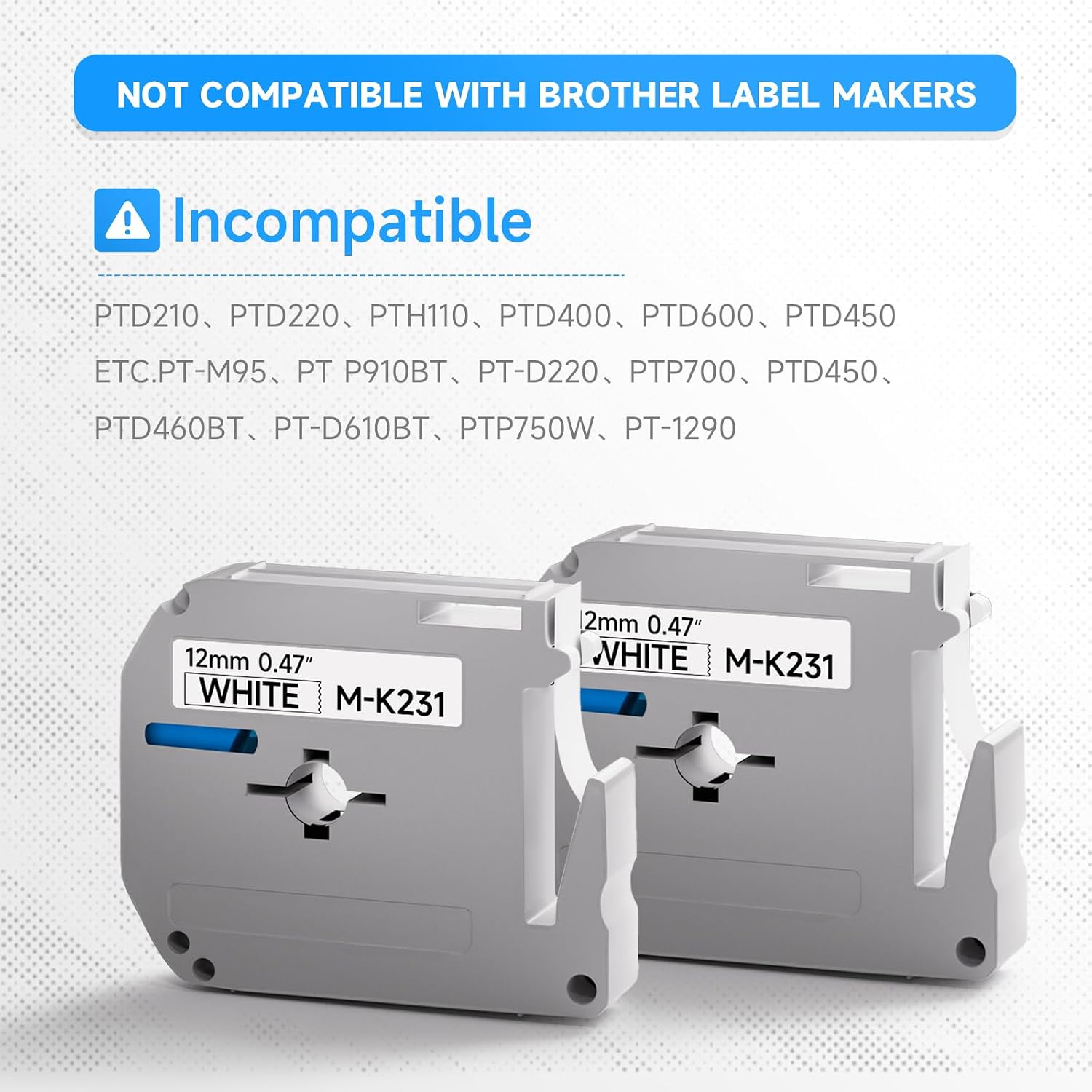 Compatible with Brother Label Maker Tape M-K231 MK231 M231 M, 12mm 0.47", for PT-M95 PT-85 PT-90 PT-70BM PT-65 Printer, Black on White, 1/2" x 26.2' (12mmx8m), 5Pack