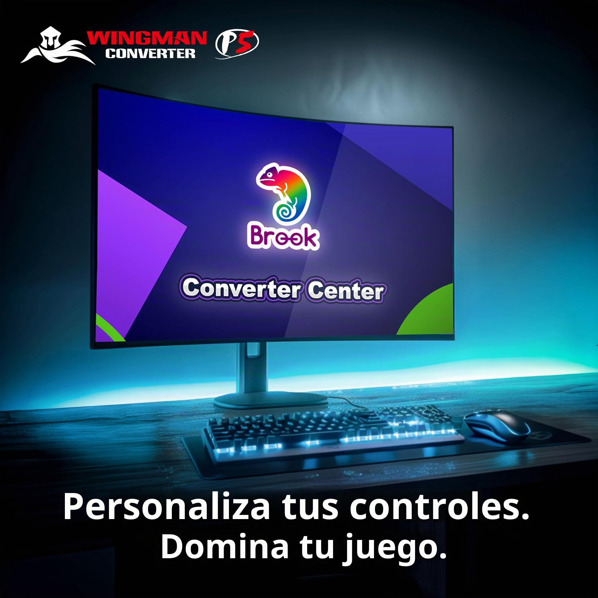 Brook Wingman P5 - Convertidor de controlador P5 P4 para PC con soporte inalámbrico y por cable, vibración, movimiento de seis ejes, Turbo, Macro, Remap a través del software Converter Center (Versión