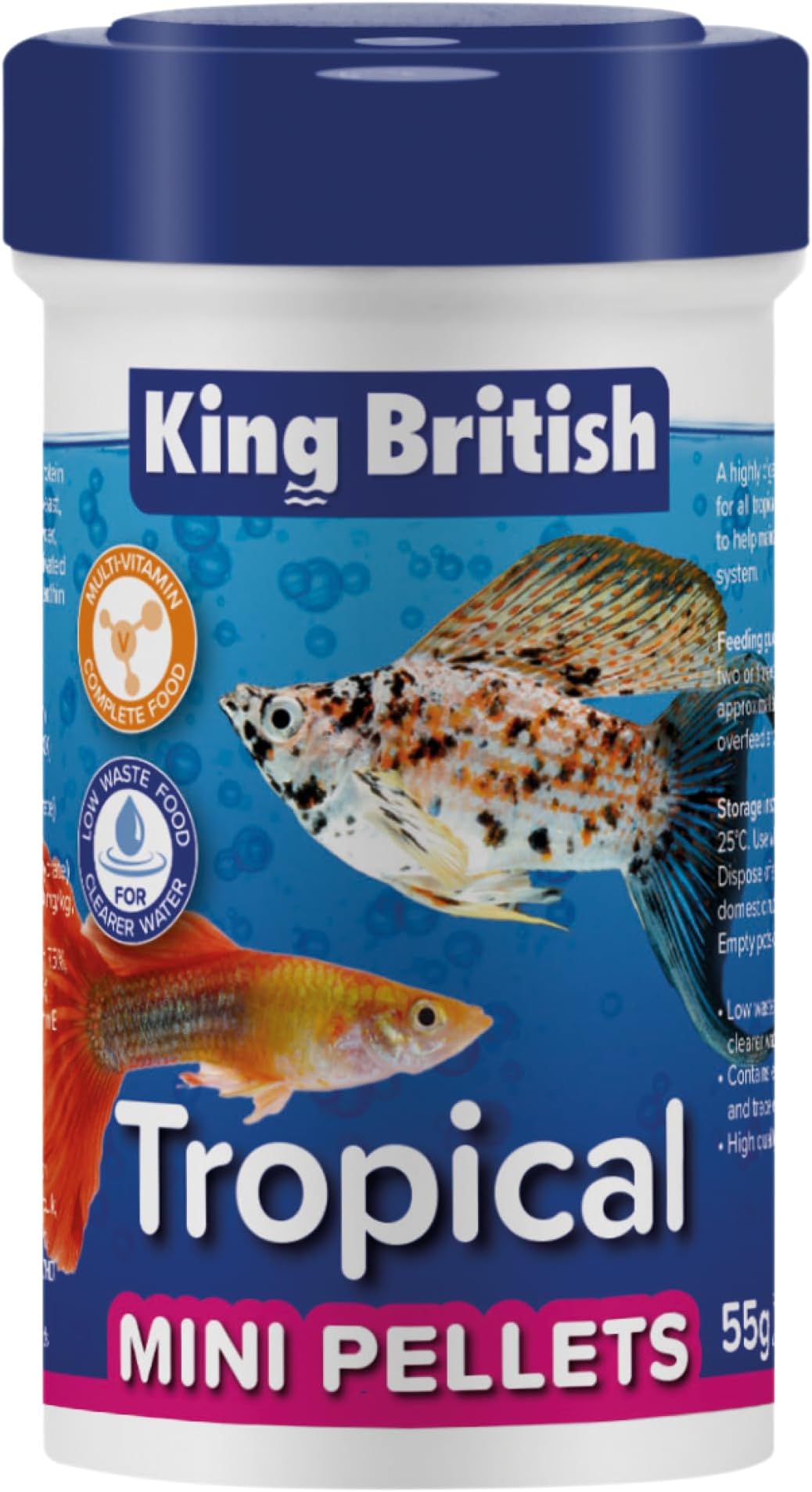 King British – Tropical Mini Pellets 55g – Multi-Vitamin Complete Fish Food – Low Waste, Clear Water Formula, Natural Ingredients – For Tropical Fish