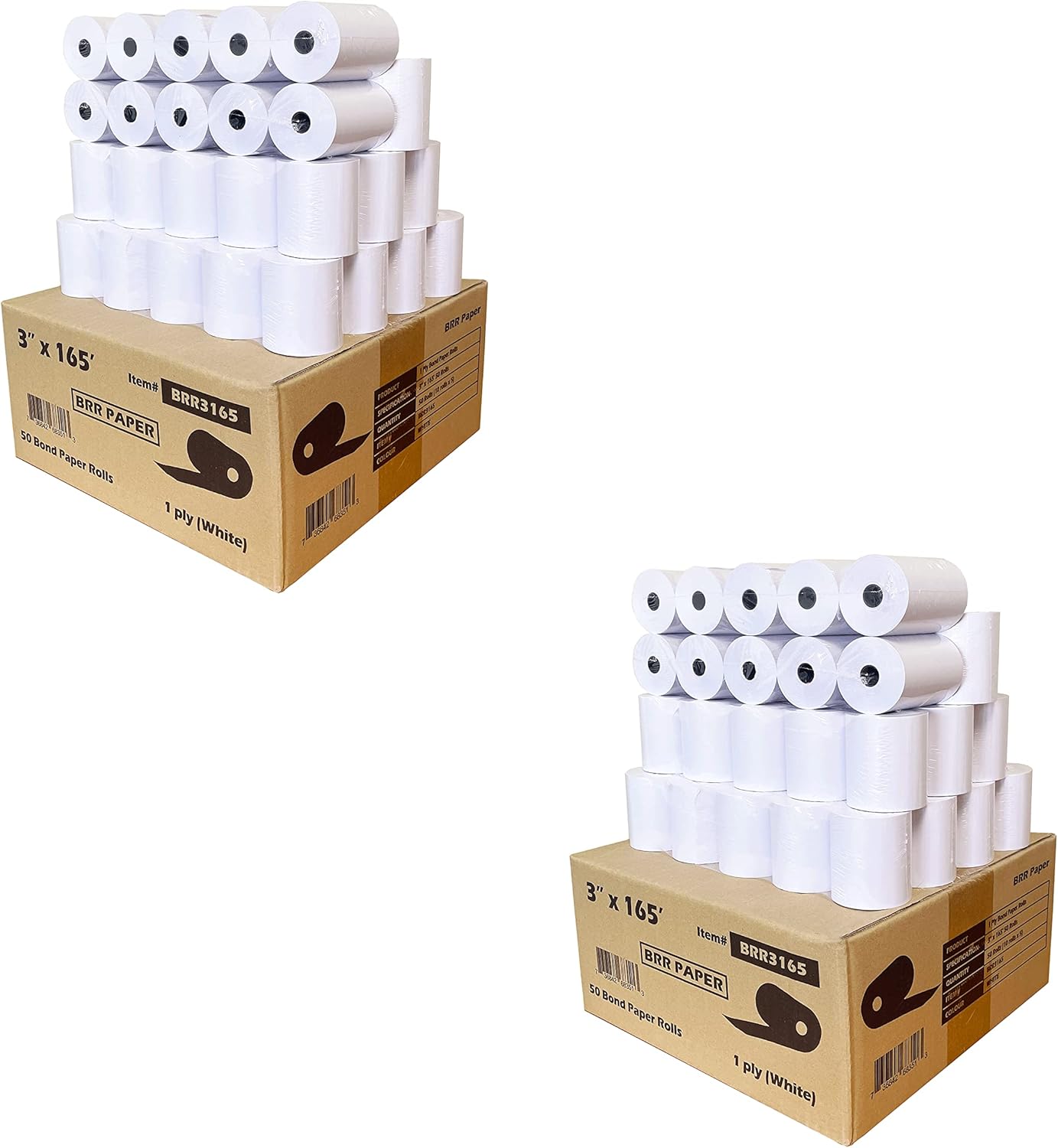 BuyRegisterRolls 1-Ply 3 inch x 165' Paper 50 GSM (100 Coreless Rolls) - Blended Bond 1 Ply Kitchen Printer Paper
