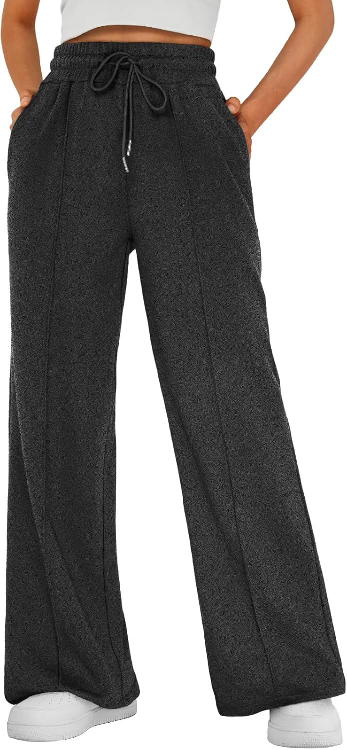 AUTOMET Womens Wide Leg Sweatpants High Waisted Baggy Pants Drawstring Athletic Joggers