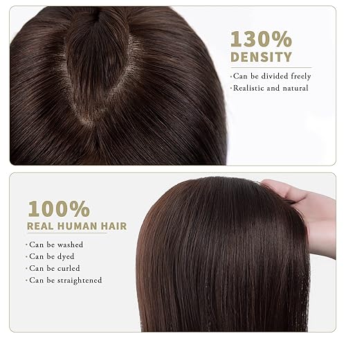 Miniatura 5 de MorningWigs Toppers para el cabello para mujer, 100% cabello humano Remy, 4.7 x 5.1 in, base de seda completa, cabello lacio para adelgazar el
