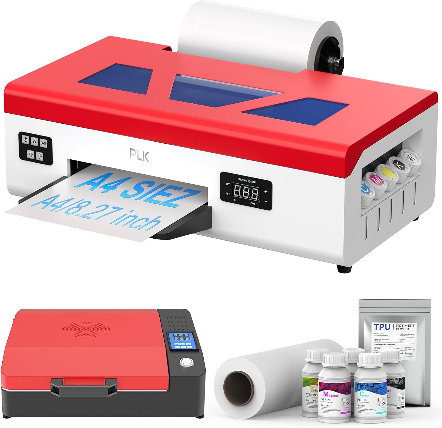 PLK A4 DTF Printer Upgrade L805, Easy-Maintenance,White Ink Circulation,Direct to Film Transfer for Custom T-Shirt/Textile Printing,Semi-Auto Cleaning (Printer+Oven)