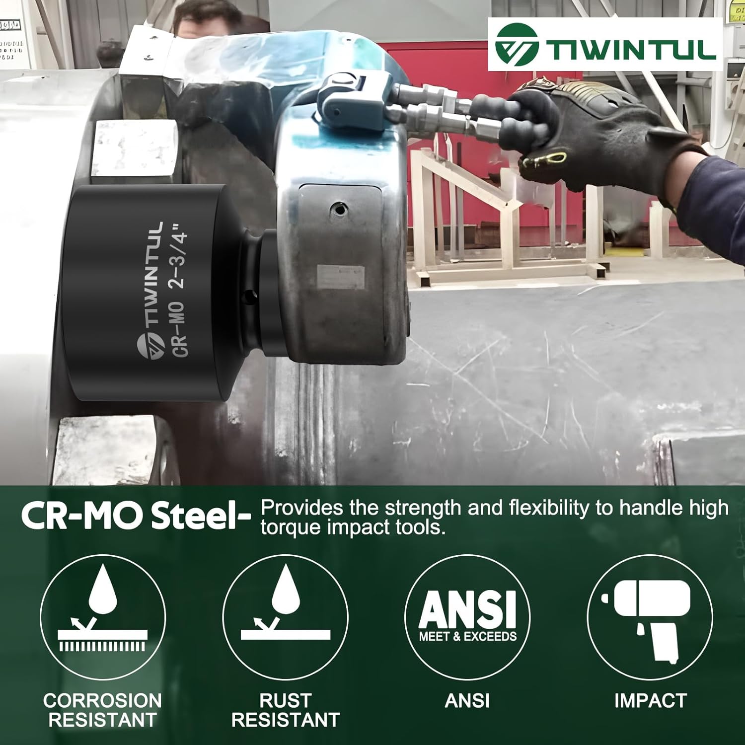 2-3/4" Impact Socket 1" Drive, 6 Point Design, CR-MO, ANSI Certified, Big Jumbo Socket 1 Inch Drive for Mining, Pipeline, Industrial Equipment & Heavy-Duty Maintenance