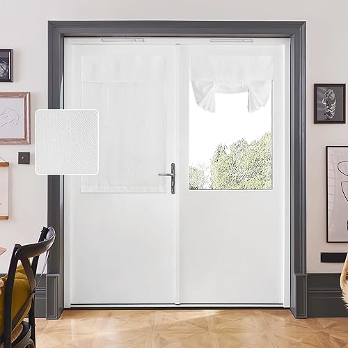 RYB HOME Cortina pequeña para ventana de puerta, de mezcla de lino, transparente, para puerta delantera, puerta trasera, cocina, puerta doble, aula,