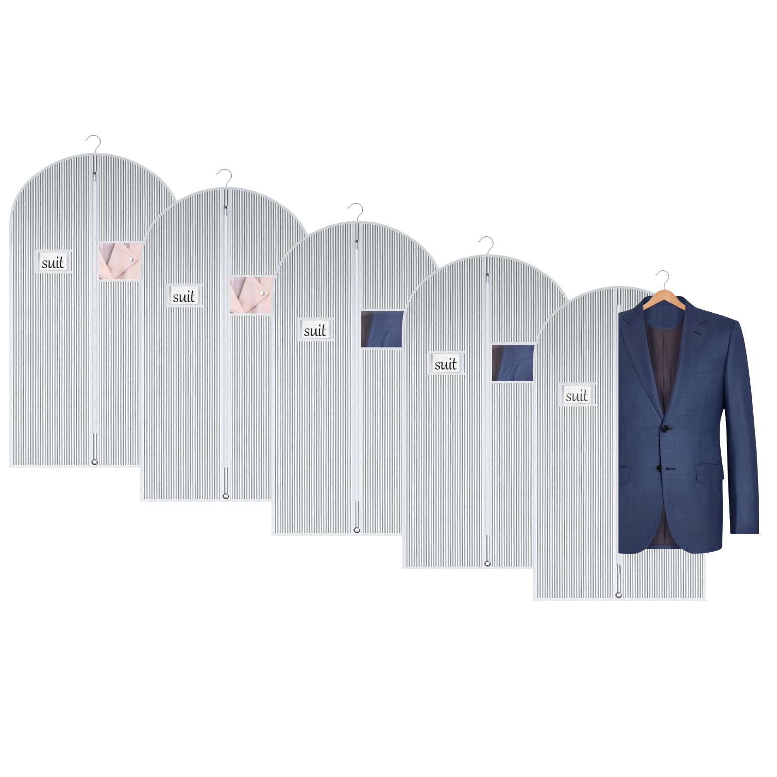 Univivi Kleidersack Anzug, 60x102 cm Kleidersackhülle, 5 Stück, Weiß | Kleidersäcke, Mit Sichtfenster, Mit Ausweishülle, Atmungsaktiv, Mit Reißverschluss, Für Anzüge, Jacken, Röcke