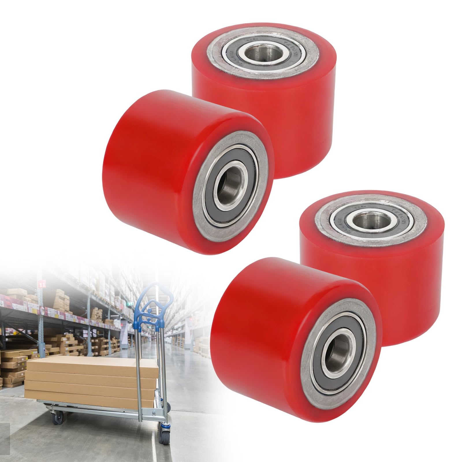 Lot de 4 roues polyuréthane 80x60 mm, axe 20 mm, roulement à billes, roulettes élévateur, roue de rechange 600 kg