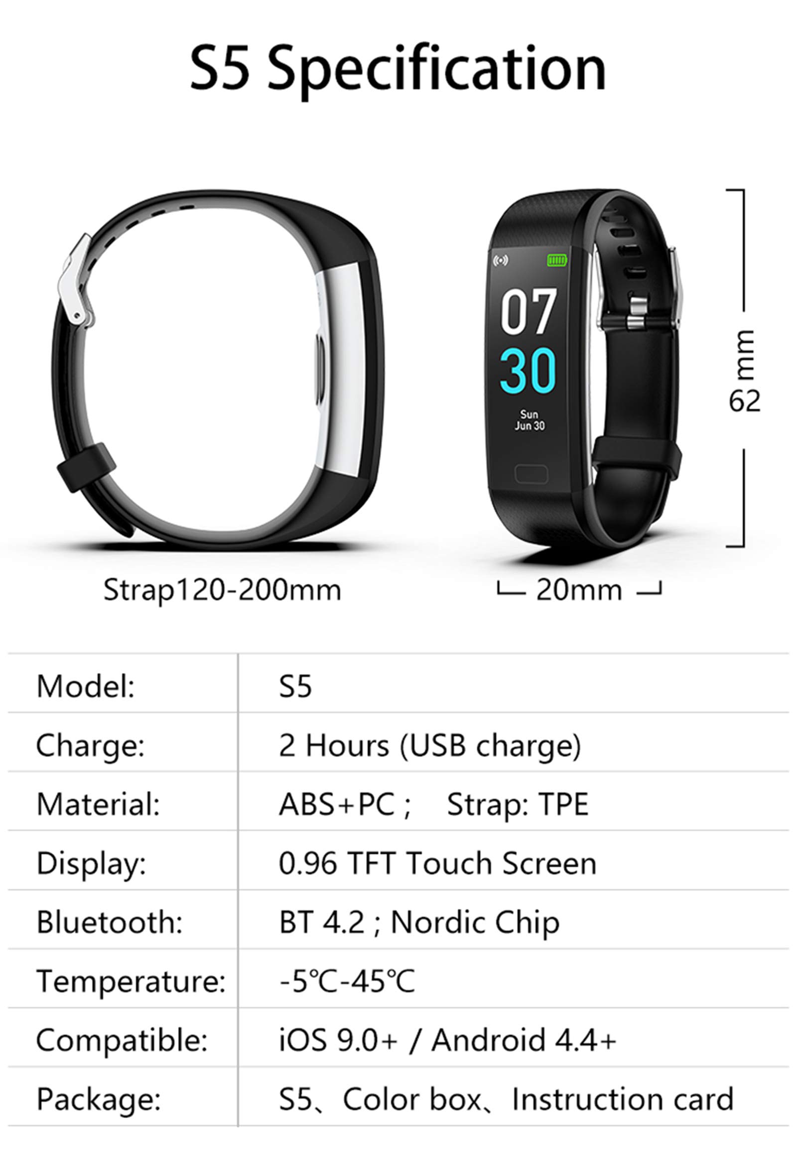 KANBUN Inteligentny zegarek męski puls ciśnienie krwi monitorowanie temperatury ciała IP68 wodoodporna bransoletka damski smartwatch (E)