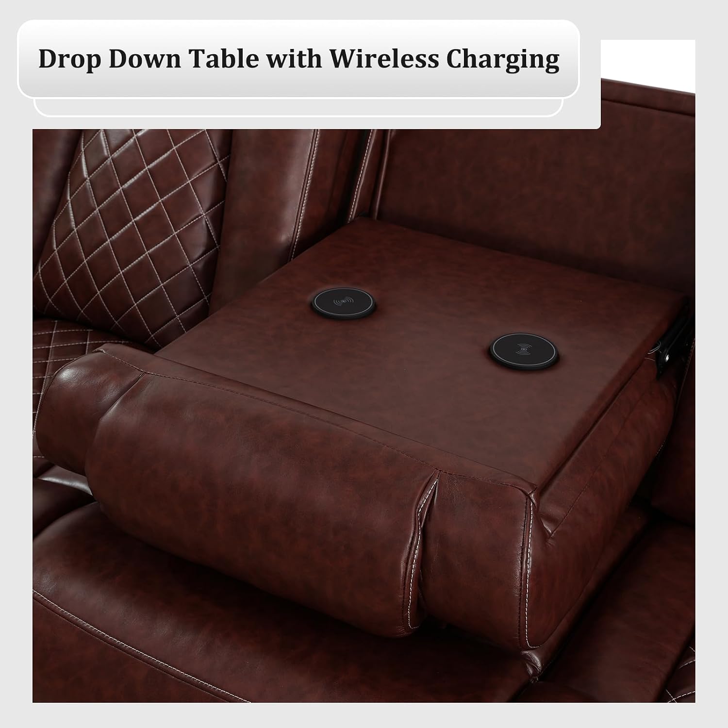 Breathing Leather Power Recliner Couch Set 3 Piece Living Room Furniture Set Included 3 Seat Reclining Sofa and Two Chairs with LED, USB Port & Drop Down Table (Garnet)