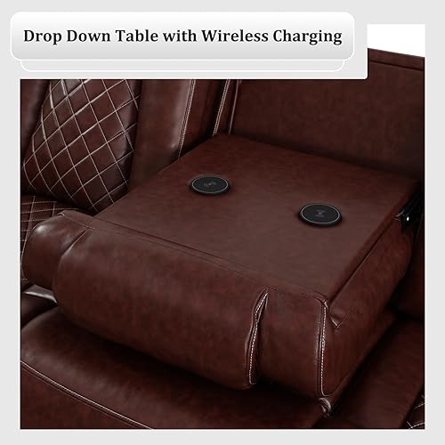 Miniatura 8 de Juego de sofá reclinable eléctrico con LED, muebles de sala de estar reclinables de cuero transpirable, sofá reclinable de cuero con puerto