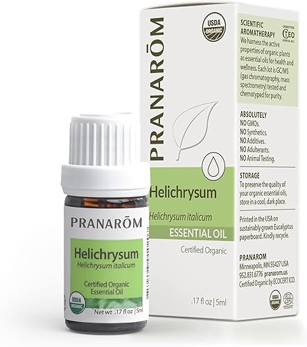 Pranarom Aceite esencial de helichrysum orgánico certificado por USDA (0.2 onzas líquidas), 100% puro y natural de grado terapéutico para cuidado de