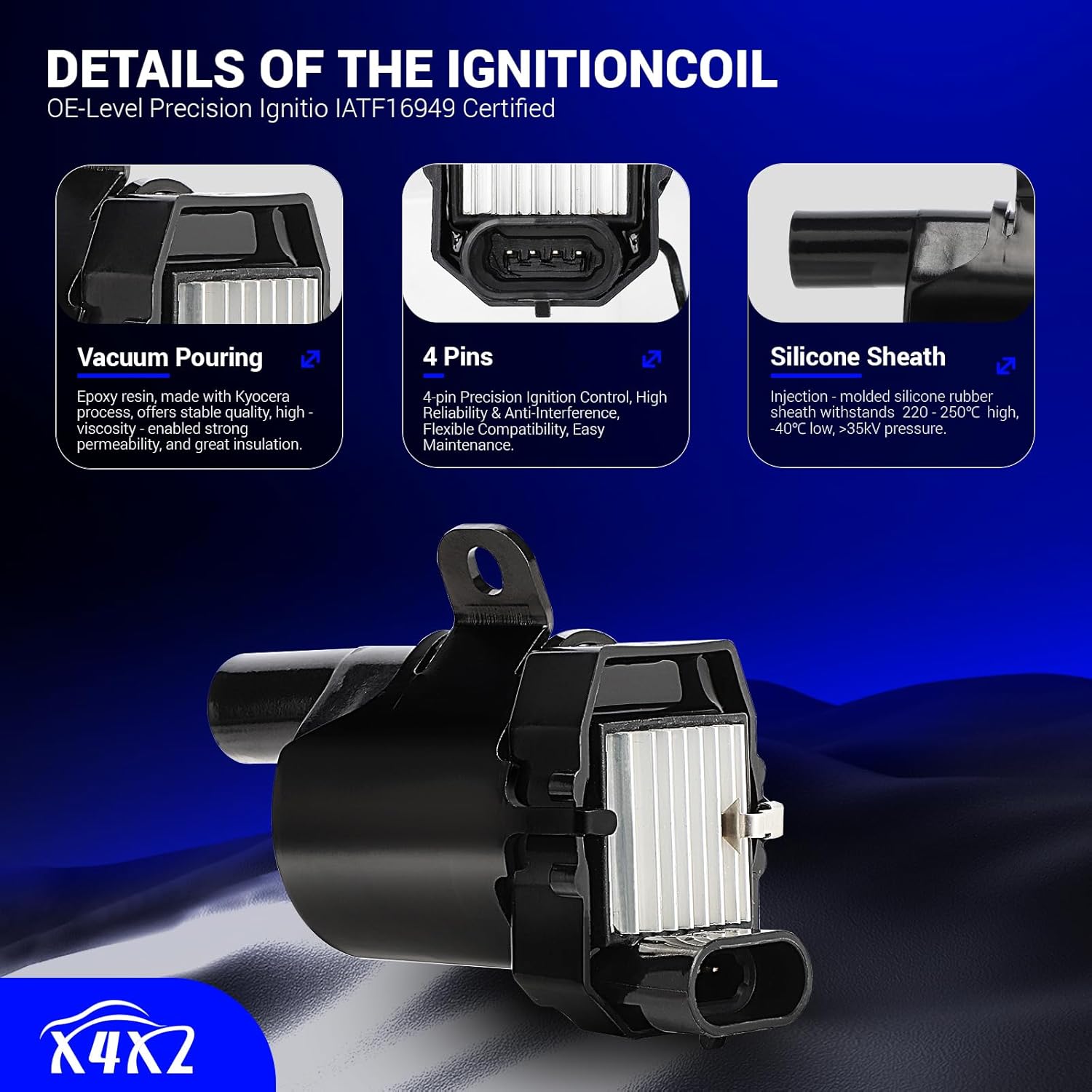 UF262 Ignition Coils Pack & Double Iridium Spark Plugs & 10.2MM Spark Plug Wires for Chevy Avalanche Express Tahoe Silverado Suburban 1500 2500 3500/GMC Savana Sierra Yukon/Hummer H2 OEM# D585