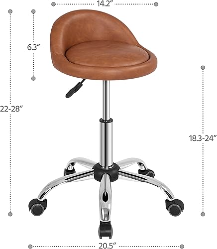 Miniatura 2 de Yaheetech Taburete rodante de piel sintética  Taburetes redondos giratorios ajustables con ruedas y respaldo para spa, salón de masaje, tatuajes,