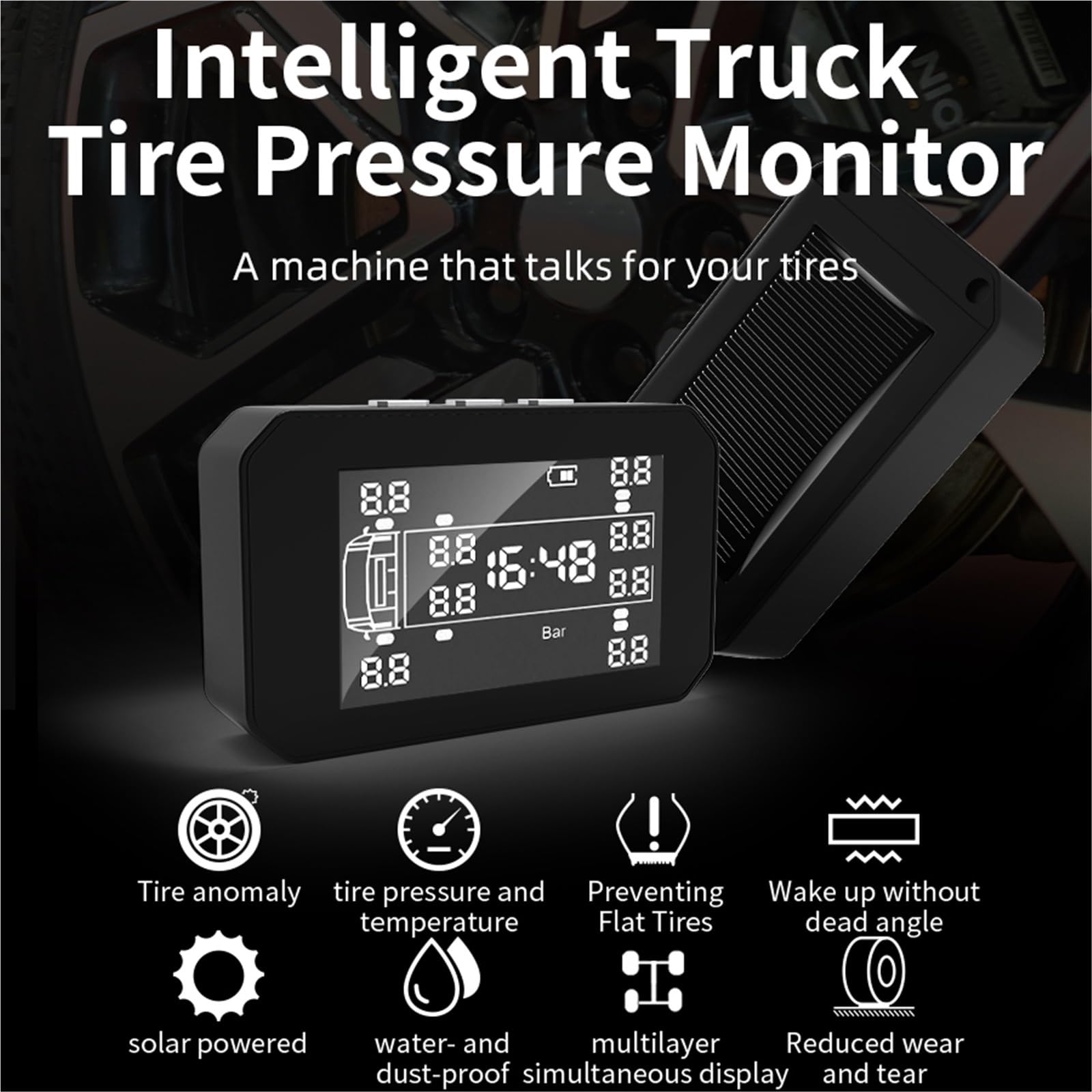 Medidor Digital de Presión de Neumáticos Sistema de monitoreo de presión de neumáticos TPMS para automóvil 6/8/10 sensores, Alarma de presión y Temperatura de neumáticos en Tiempo Real.