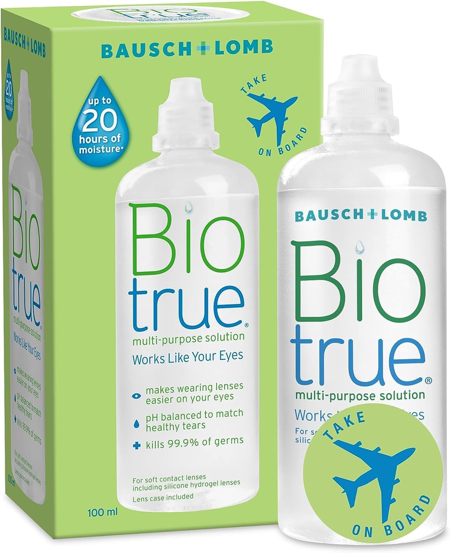 Multi-Purpose Travel Contact Lens Solution, 100 ml Flight Pack, Cushions and Rehydrates Soft Contact Lenses Comfortable Wear-Condition, Clean, Remove Protein, Disinfect and Rinse