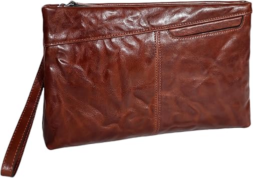 Genuine Leather Clutch Bag for Men Handbag Wrist Bag Business Large Purse Envelope Bag brown