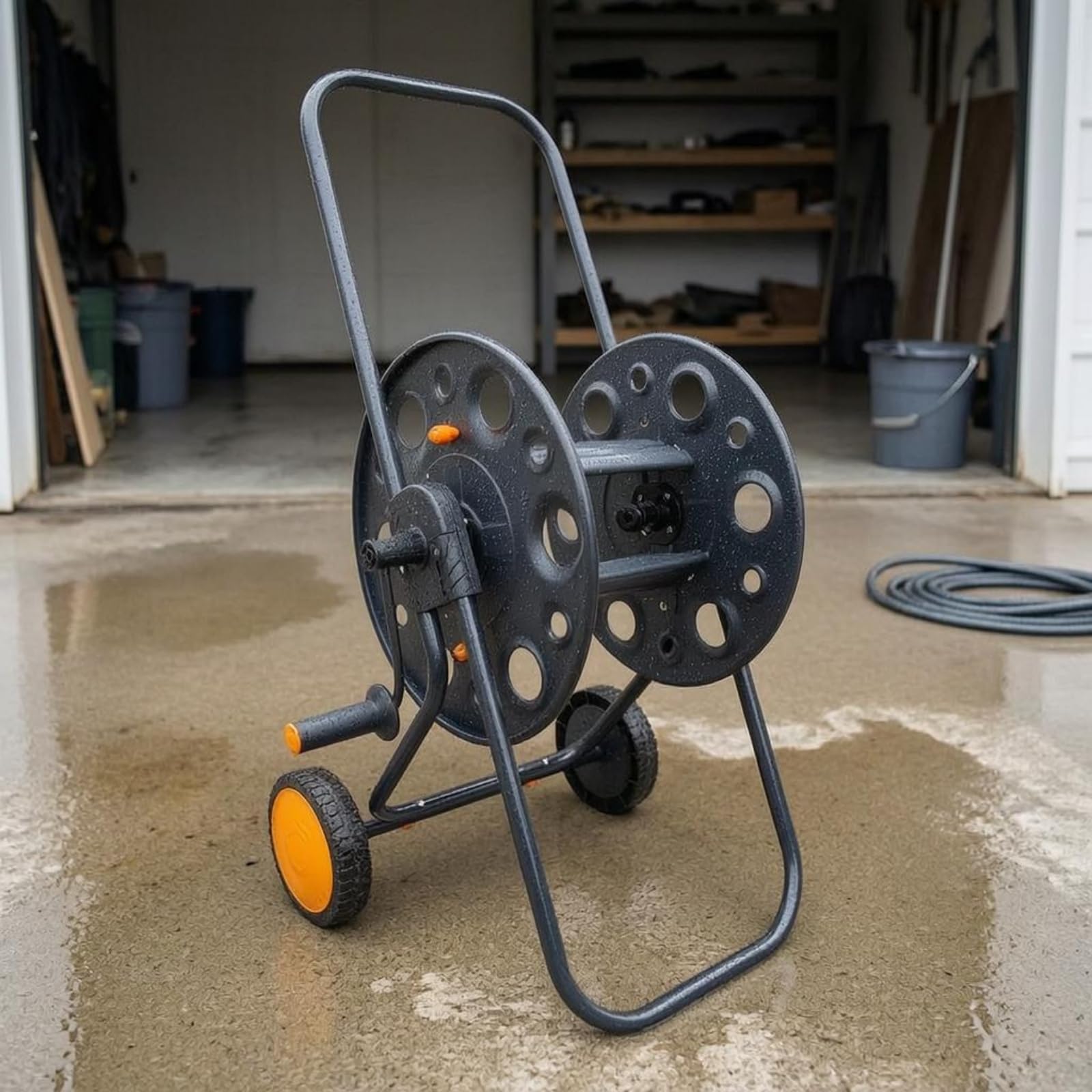 Baoblaze Avvolgitubo da Giardino Carrello Tubo in Metallo Carrello Avvolgitubo Organizzatore Bobina con Manico E Ruote per Riordino Tubo E Movimentazione Facile 100 M Adatto per Giardino