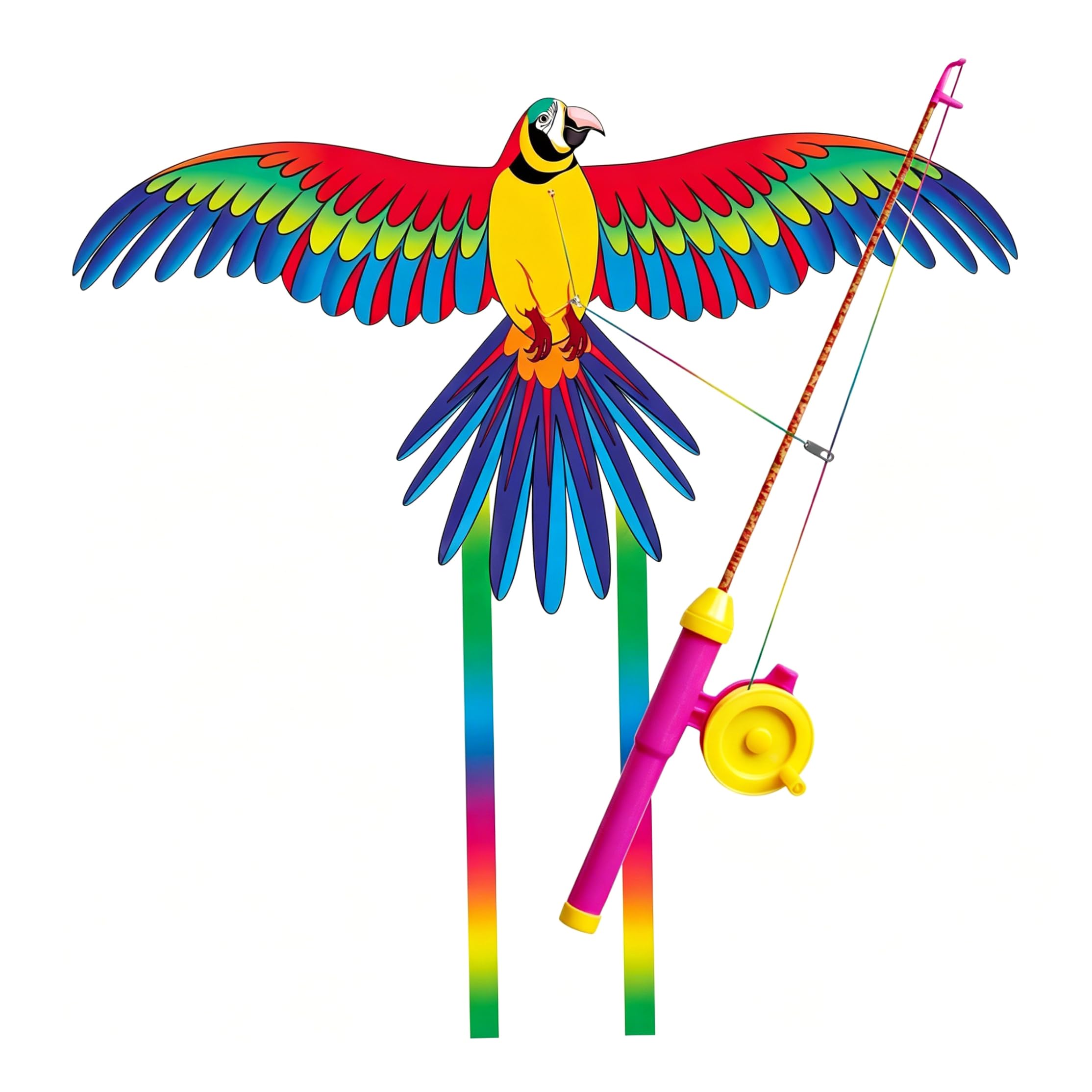 Kites for Kids Age 4-8 8-12, Easy-to-Fly Dynamic Bird Kite with 164ft String for Beach Trip Park Family Activities Outdoor Games, Green Parrot Kites for Kids Bird Kite