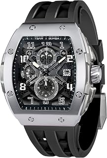 Mens Watches Luxury Tonneau Watches for Men Waterproof 50M Analog Replica Watch Chronograph Calendar Date Men’s Dress Business Work Watch Diver Large Square Face Wristwatch