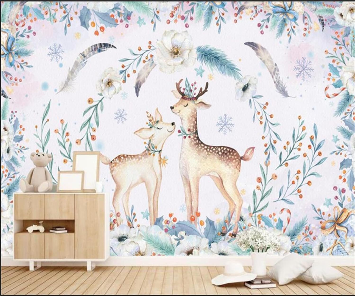 Papier peint mural photo wapiti 3D autocollant pour décoration de maison