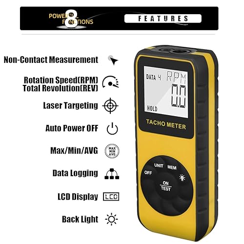 Miniatura 2 de Tacómetro fotográfico sin contacto 7.0-99,999 RPM, velocímetro láser automotriz AIOMEST, probador de tacómetro medidor de RPM para automóvil,