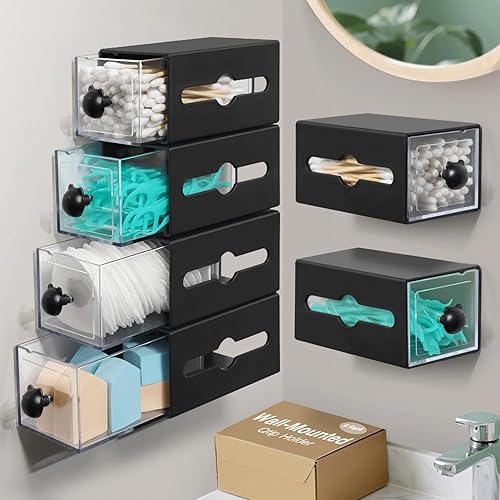 Qtip - Soporte para organizador de pared de baño, decoración de baño, esencial para dormitorio, pequeño dispensador de Q-tips para hisopos de Negro 6