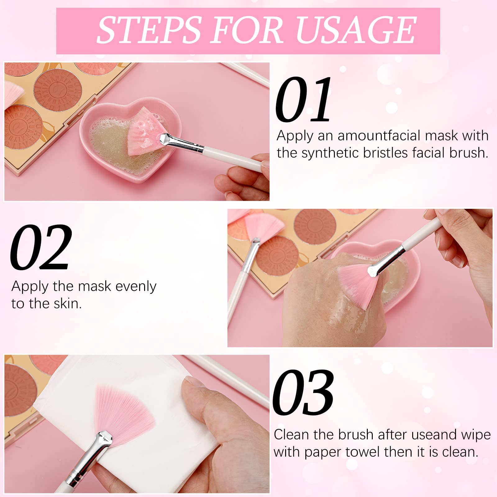 60 pennelli per il trucco del viso morbidi pennelli per il viso cosmetici applicatore strumenti con manico comodo per evidenziatore, maschere per blush, ombretto, crema di fango, rosa