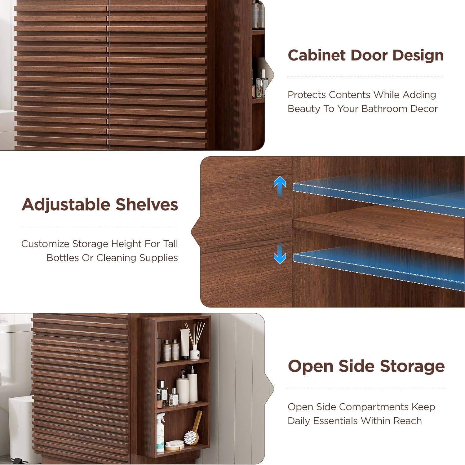 Vabches 29" Bathroom Vanity with Sink, Mid-Century Bathroom Vanity Cabinet with 3 Open Side Storage Shelves and 1 Drawer, Free Standing Small Bathroom Sink Cabinet Combo Set, Walnut