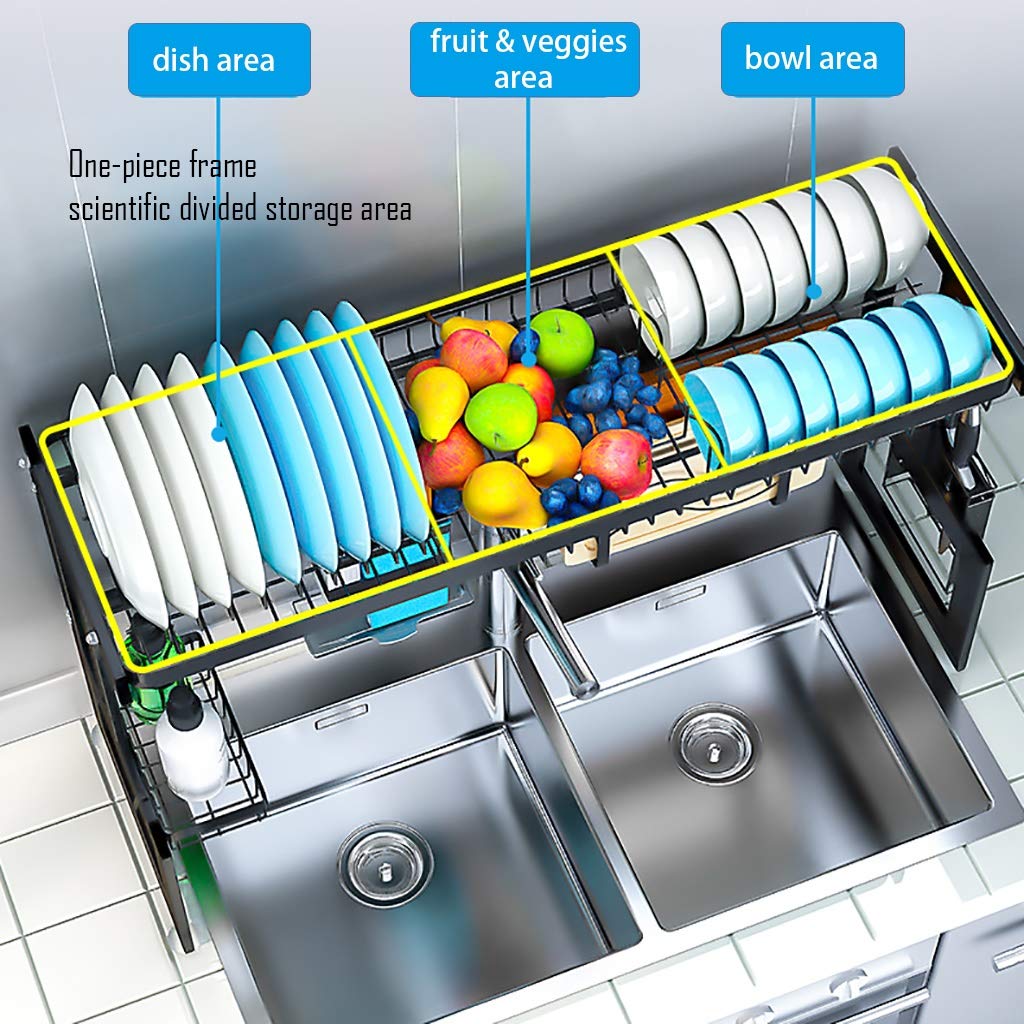 Genérico Escurreplatos de Acero Inoxidable: Organizador de Gran Capacidad para encimeras de Cocina, escurridor de Platos Negro para un Almacenamiento y Secado eficientes.