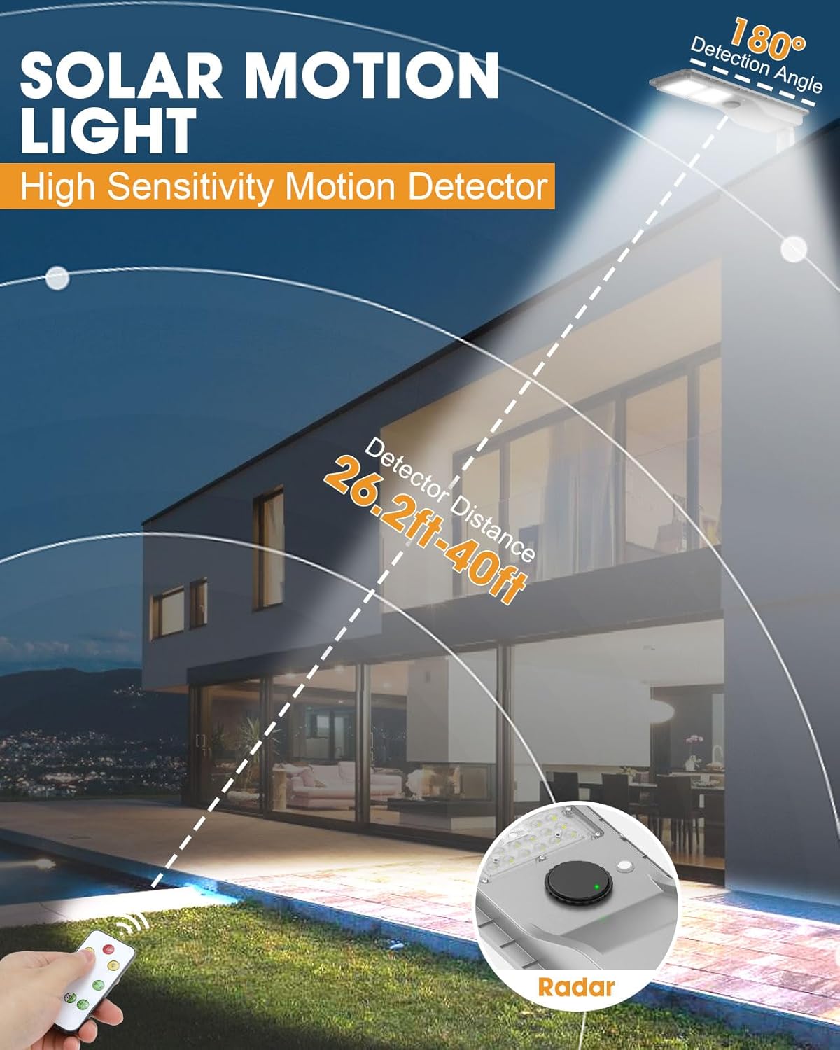 10000W Solar Street Lights Outdoor Waterproof - Super Bright Motion Sensor Flood Light Dusk to Dawn & 40,000mAh LiFePO4 Battery, LED Security Lights for Parking Lot/Yard/Garage (8+ Years Lifespan)