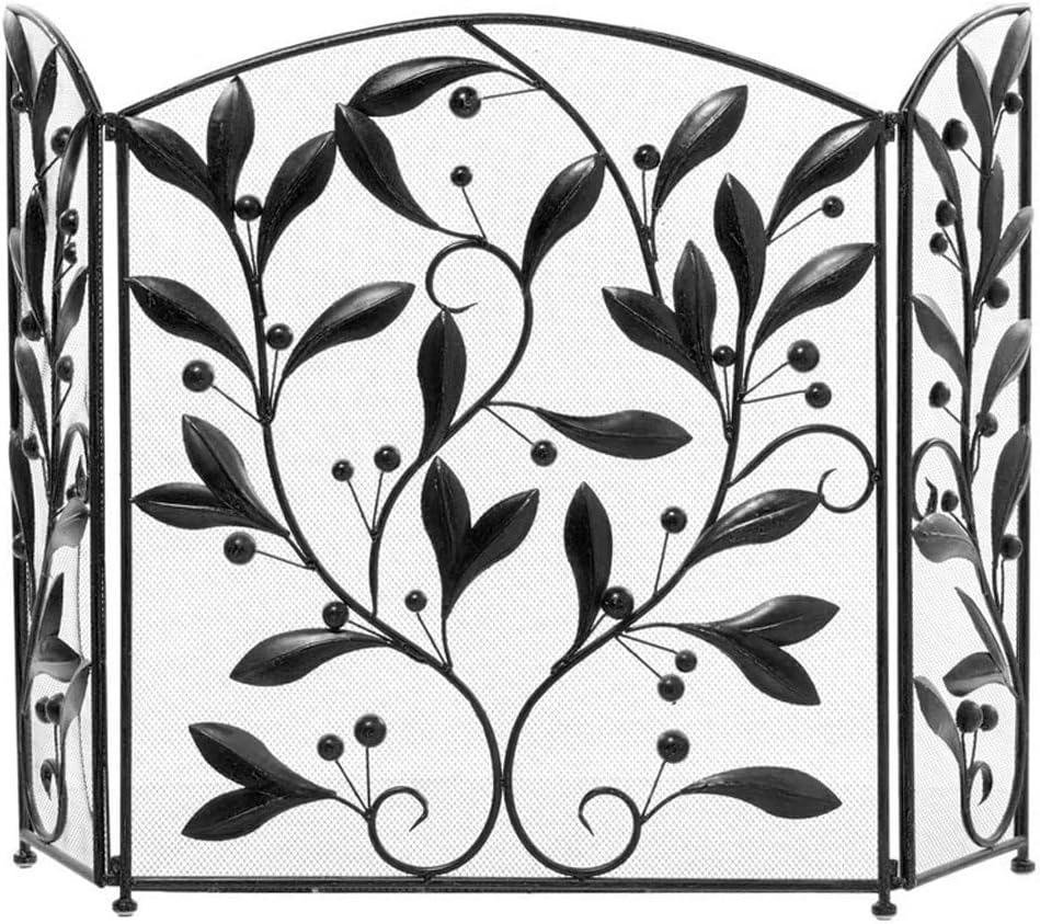 UNNS Fireplace Screens Indoor Fireplace Screen with Metal Pattern Fire Partition Screen Living Room Three Panel Fireplace Screen Guardrail Fireplace Door Screen (Color : A)