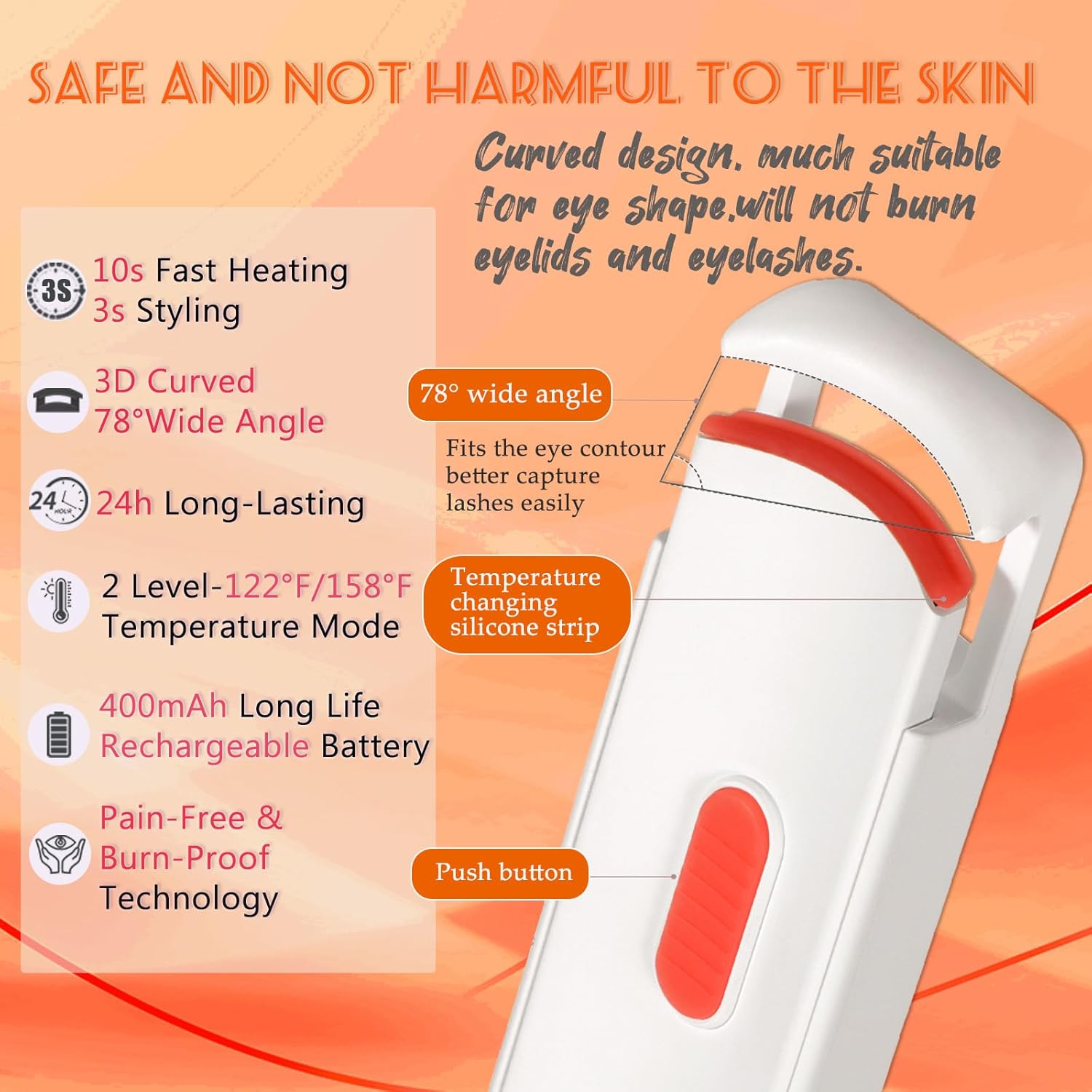 Heated Eyelash Curler - Heated Lash Curler - 24H Long Lasting Electric Eyelash Curler Wide Open Dual-Arc Design - Type-C Rechargeable Mini Lash Curler Natural Curve for Women - Ivory White - Image 3